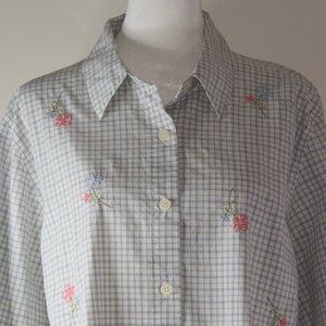 Alfred Dunner Women's Embroidered Floral Grid Button-Down Top Size 16W (C569)